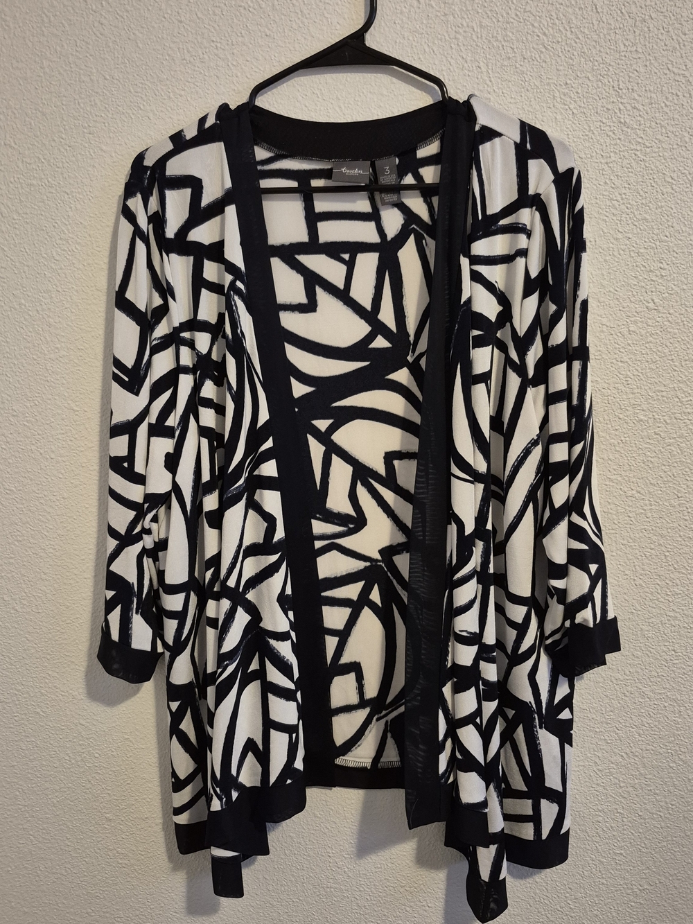 Chico's Black & White Abstract Open-Front Cardigan #254